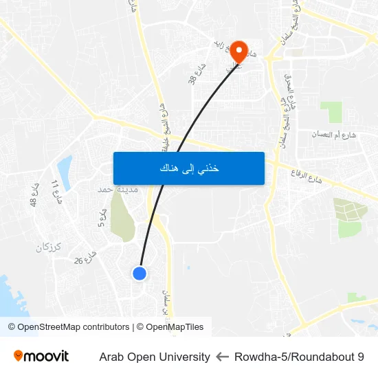 Rowdha-5/Roundabout 9 to Arab Open University map