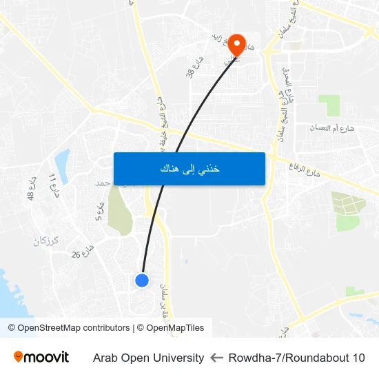 Rowdha-7/Roundabout 10 to Arab Open University map
