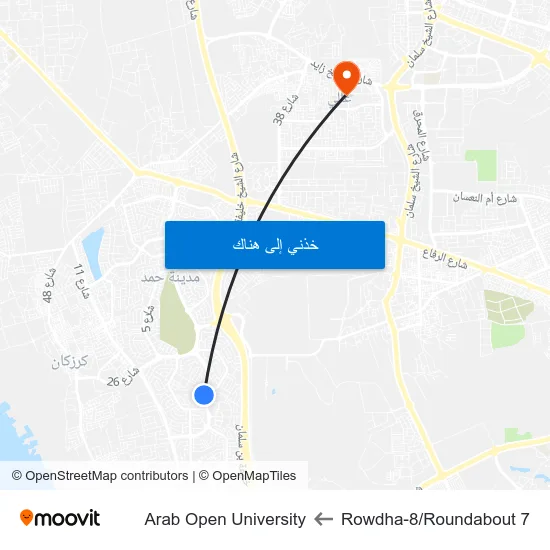 Rowdha-8/Roundabout 7 to Arab Open University map