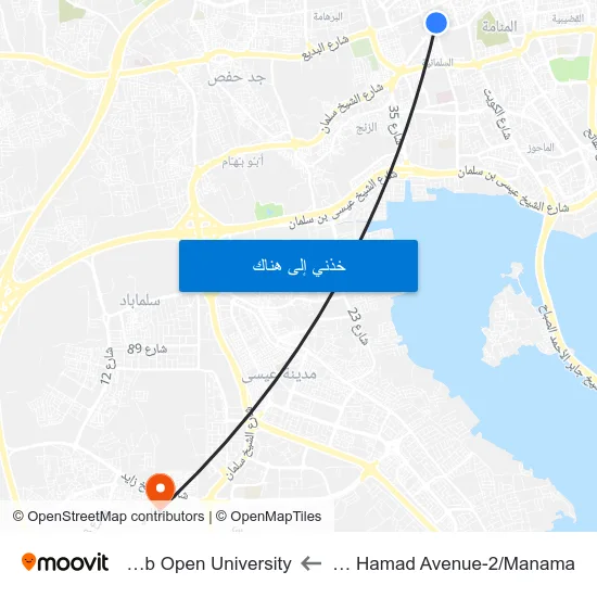 Sh Hamad Avenue-2/Manama to Arab Open University map