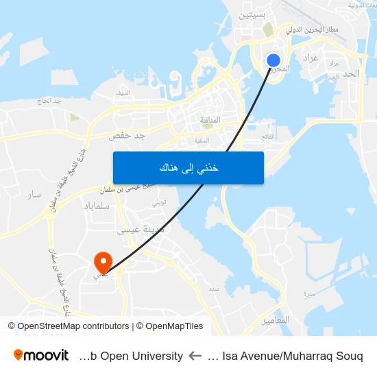 Sh Isa Avenue/Muharraq Souq to Arab Open University map