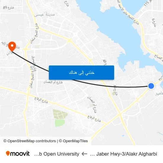 Sh Jaber Hwy-3/Alakr Algharbi to Arab Open University map