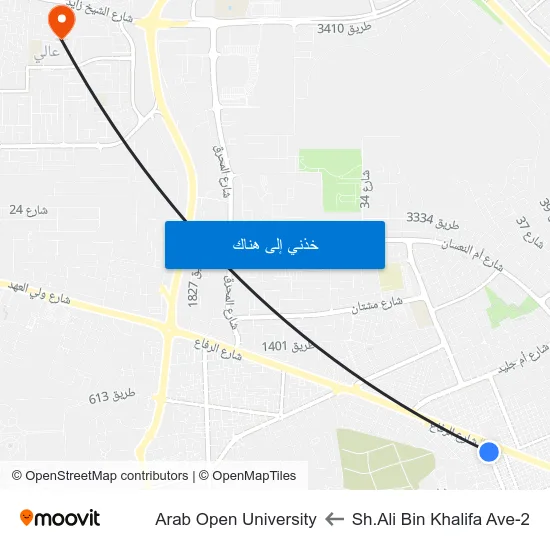 Sh.Ali Bin Khalifa Ave-2 to Arab Open University map