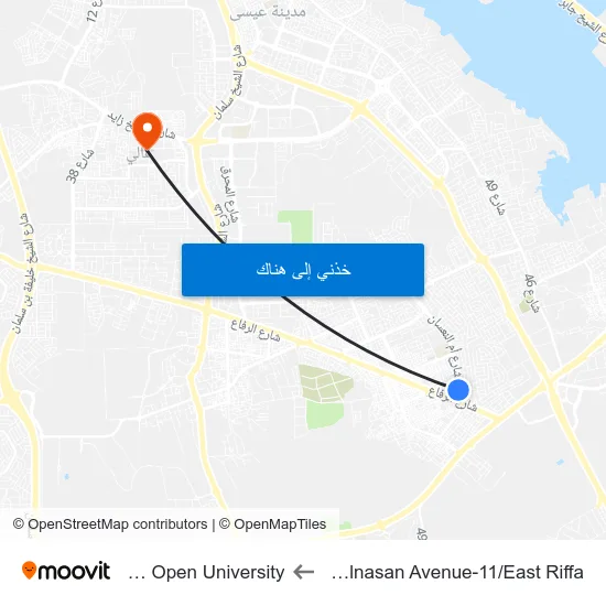 Um Alnasan Avenue-11/East Riffa to Arab Open University map