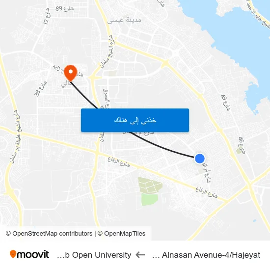 Um Alnasan Avenue-4/Hajeyat to Arab Open University map