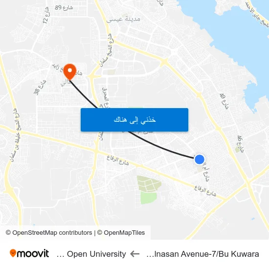 Um Alnasan Avenue-7/Bu Kuwara to Arab Open University map