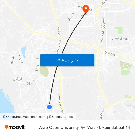 Wadi-1/Roundabout 14 to Arab Open University map