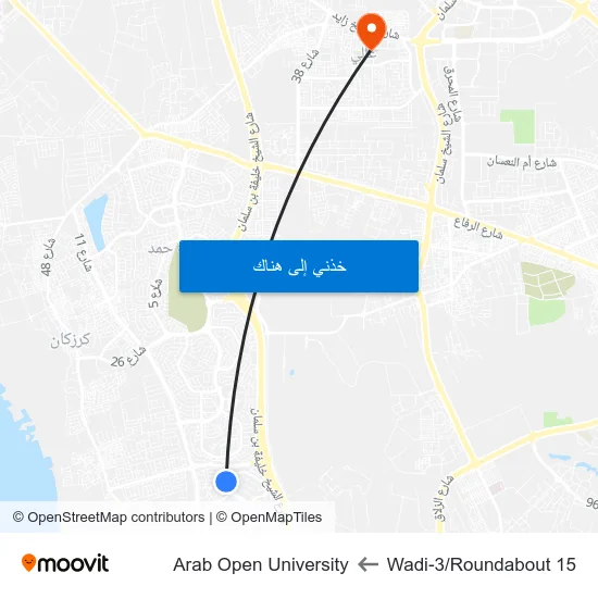 Wadi-3/Roundabout 15 to Arab Open University map