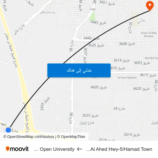 Wali Al Ahed Hwy-5/Hamad Town to Arab Open University map