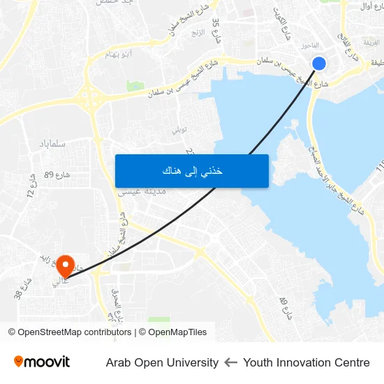 Youth Innovation Centre to Arab Open University map