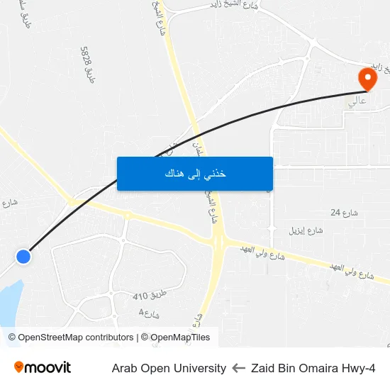 Zaid Bin Omaira Hwy-4 to Arab Open University map