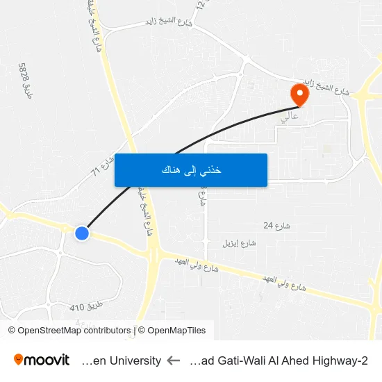 Madinat Hamad Gati-Wali Al Ahed Highway-2 to Arab Open University map