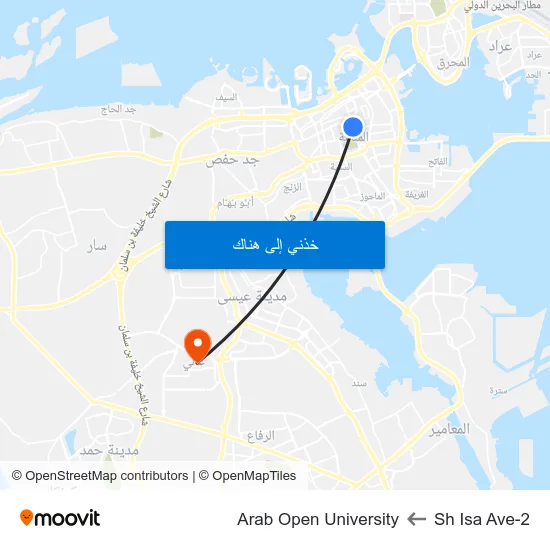 Sh Isa Ave-2 to Arab Open University map