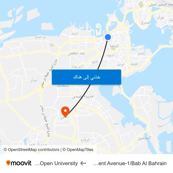 Government Avenue-1/Bab Al Bahrain to Arab Open University map