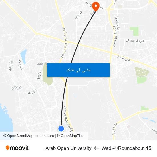 Wadi-4/Roundabout 15 to Arab Open University map