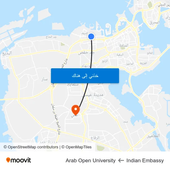 Indian Embassy to Arab Open University map