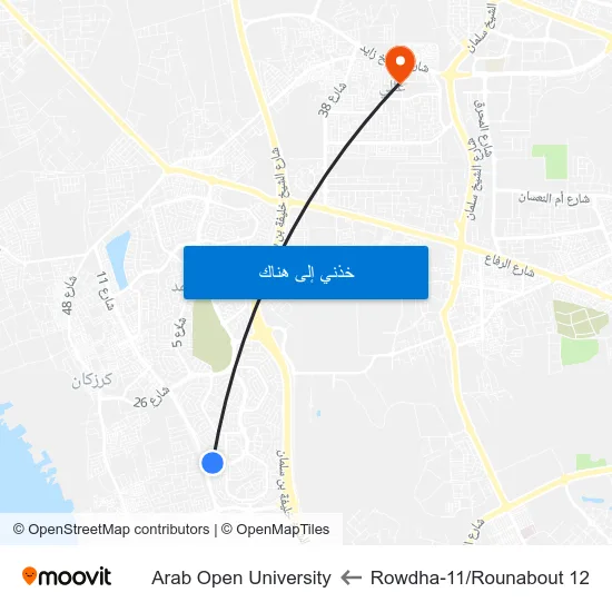 Rowdha-11/Rounabout 12 to Arab Open University map