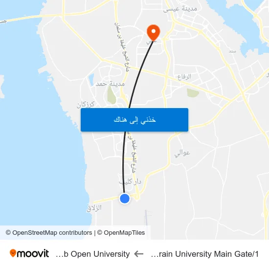 Bahrain University Main Gate/1 to Arab Open University map