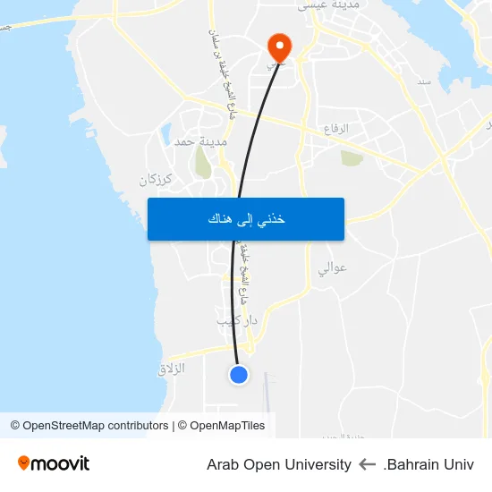 Bahrain Univ. to Arab Open University map