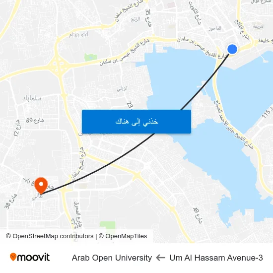 Um Al Hassam Avenue-3 to Arab Open University map