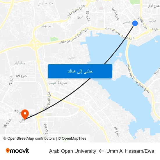Umm Al Hassam/Ewa to Arab Open University map