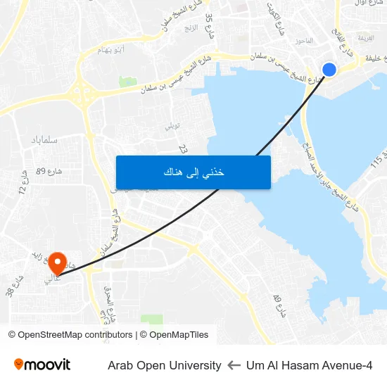 Um Al Hasam Avenue-4 to Arab Open University map