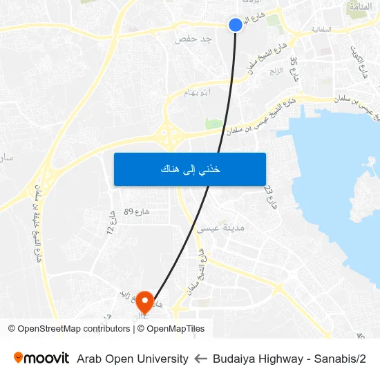 Budaiya Highway - Sanabis/2 to Arab Open University map
