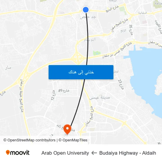 Budaiya Highway - Aldaih to Arab Open University map