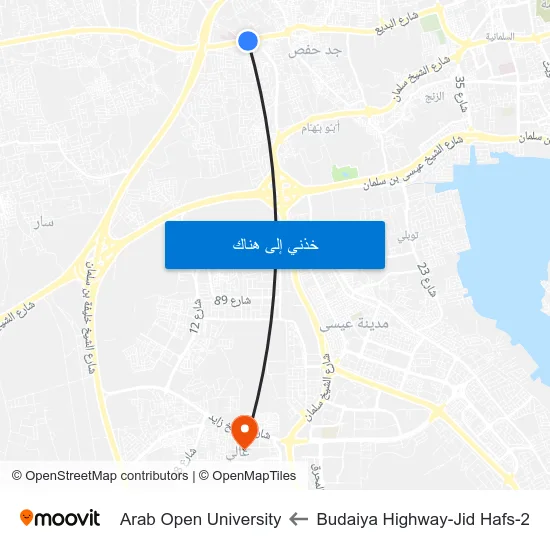 Budaiya Highway-Jid Hafs-2 to Arab Open University map