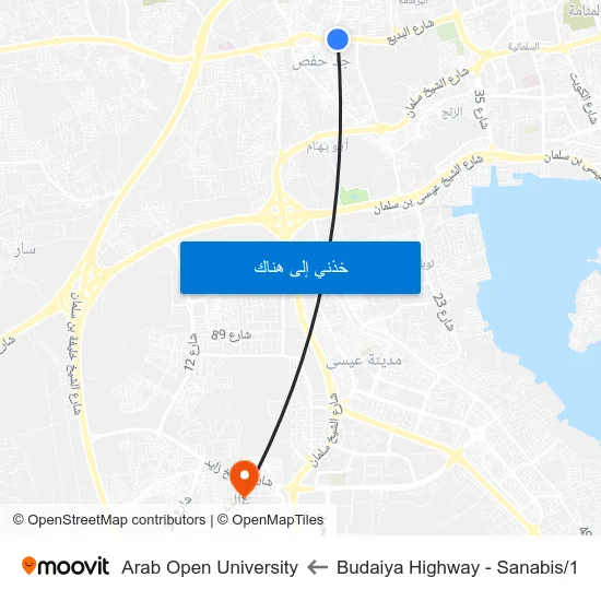 Budaiya Highway - Sanabis/1 to Arab Open University map