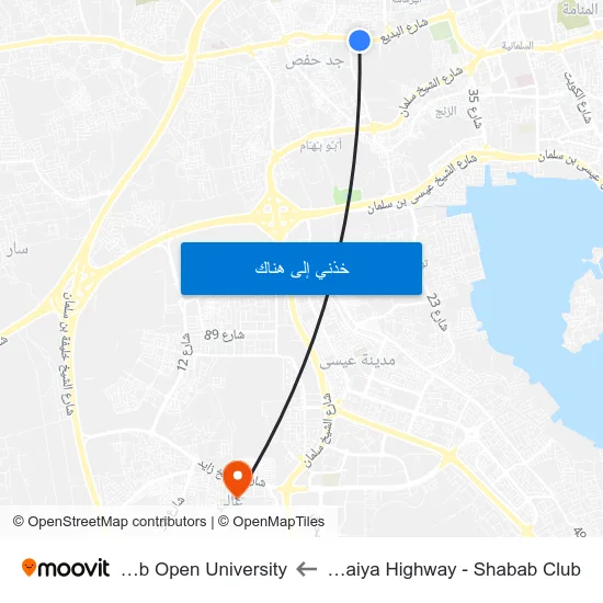 Budaiya Highway - Shabab Club to Arab Open University map