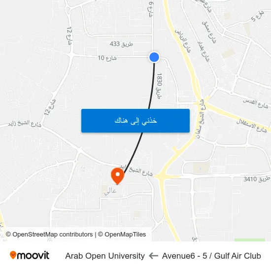 Avenue6 - 5 / Gulf Air Club to Arab Open University map