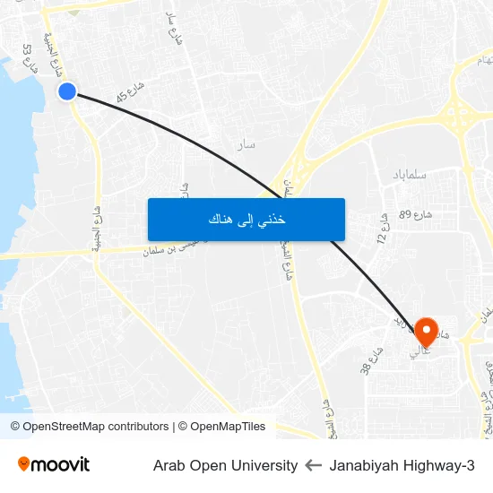 Janabiyah Highway-3 to Arab Open University map