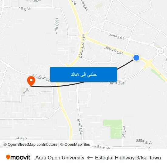 Esteglal Highway-3/Isa Town to Arab Open University map