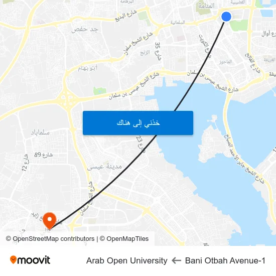Bani Otbah Avenue-1 to Arab Open University map