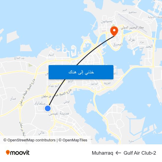 Gulf Air Club-2 to Muharraq map