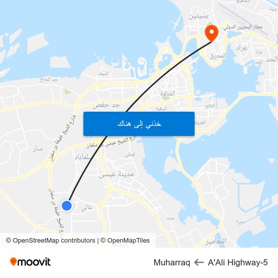 A'Ali Highway-5 to Muharraq map