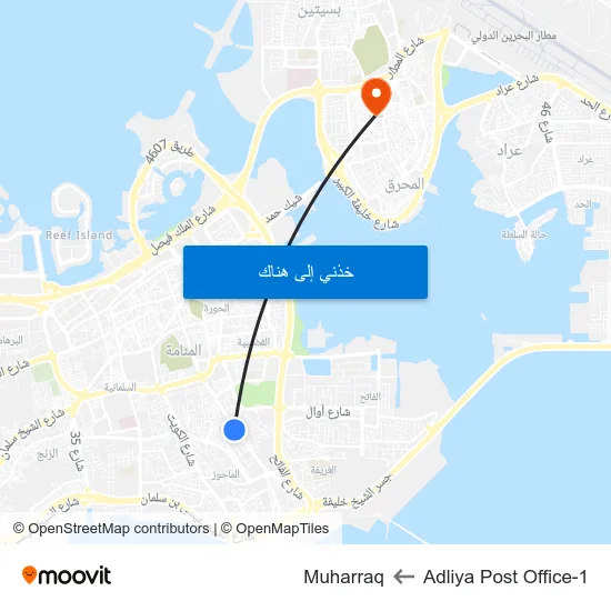 Adliya Post Office-1 to Muharraq map