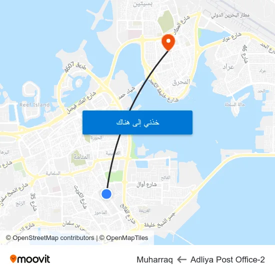 Adliya Post Office-2 to Muharraq map