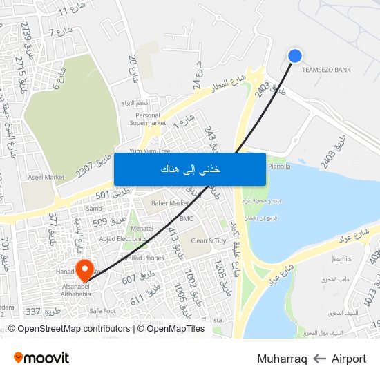 Airport to Muharraq map