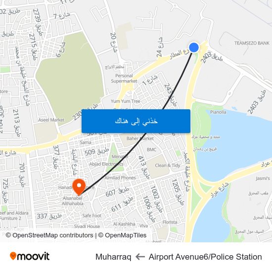 Airport Avenue6/Police Station to Muharraq map