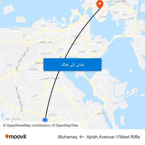 Ajirah Avenue-1/West Riffa to Muharraq map