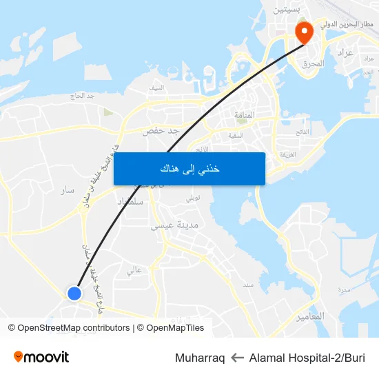 Alamal Hospital-2/Buri to Muharraq map
