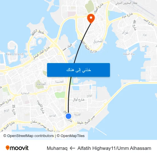 Alfatih Highway11/Umm Alhassam to Muharraq map