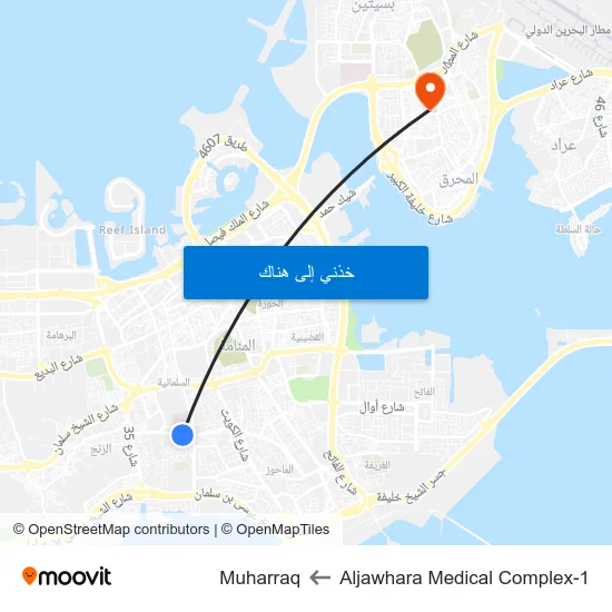 Aljawhara Medical Complex-1 to Muharraq map