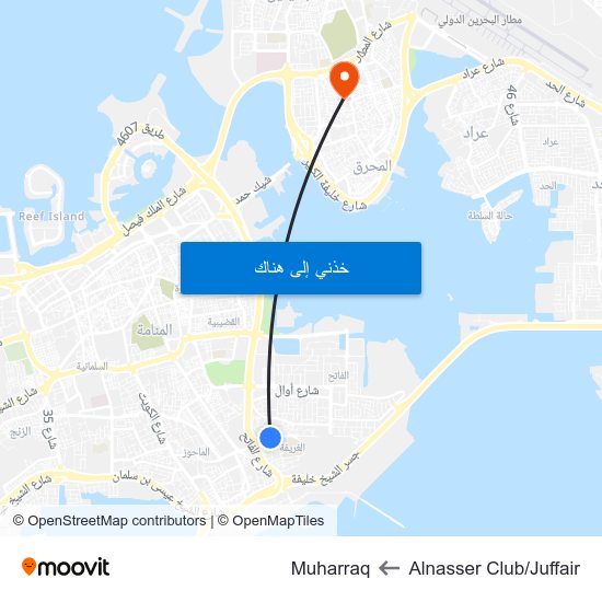 Alnasser Club/Juffair to Muharraq map