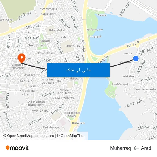Arad to Muharraq map