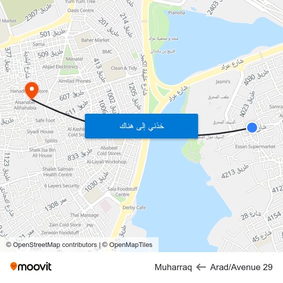 Arad/Avenue 29 to Muharraq map