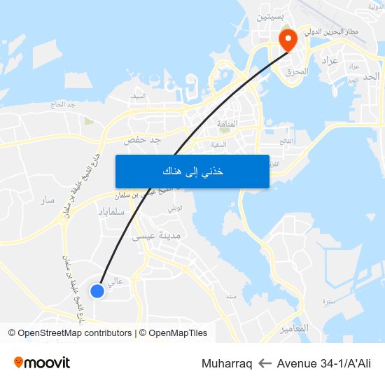 Avenue 34-1/A'Ali to Muharraq map