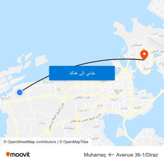 Avenue 36-1/Diraz to Muharraq map